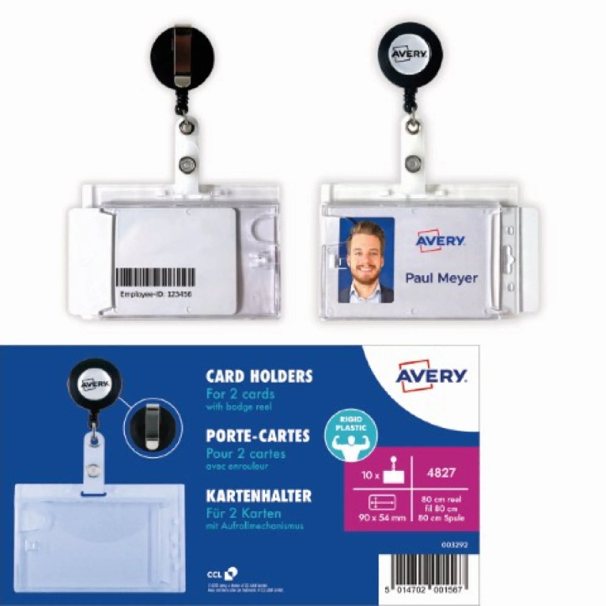 AVERY Doppel-Ausweishalter mit Clip, transparent, 54 x 90 mm (EAN: 5014702001567)