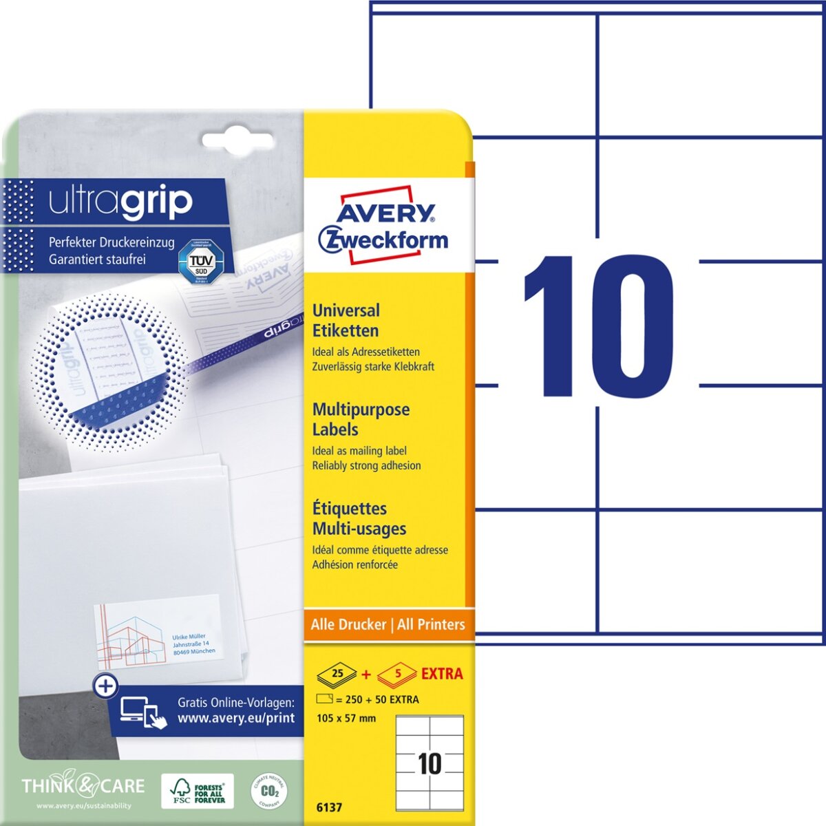 AVERY Zweckform Universal-Etiketten, 105 x 57 mm, weiß (EAN: 4004182061374)