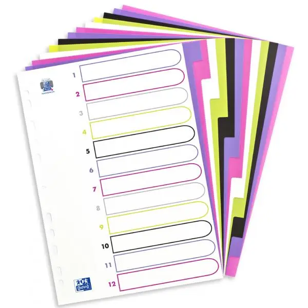 Oxford Kunststoff-Register myColour, A4, 12-teilig, blanko (EAN: 3045050049682)