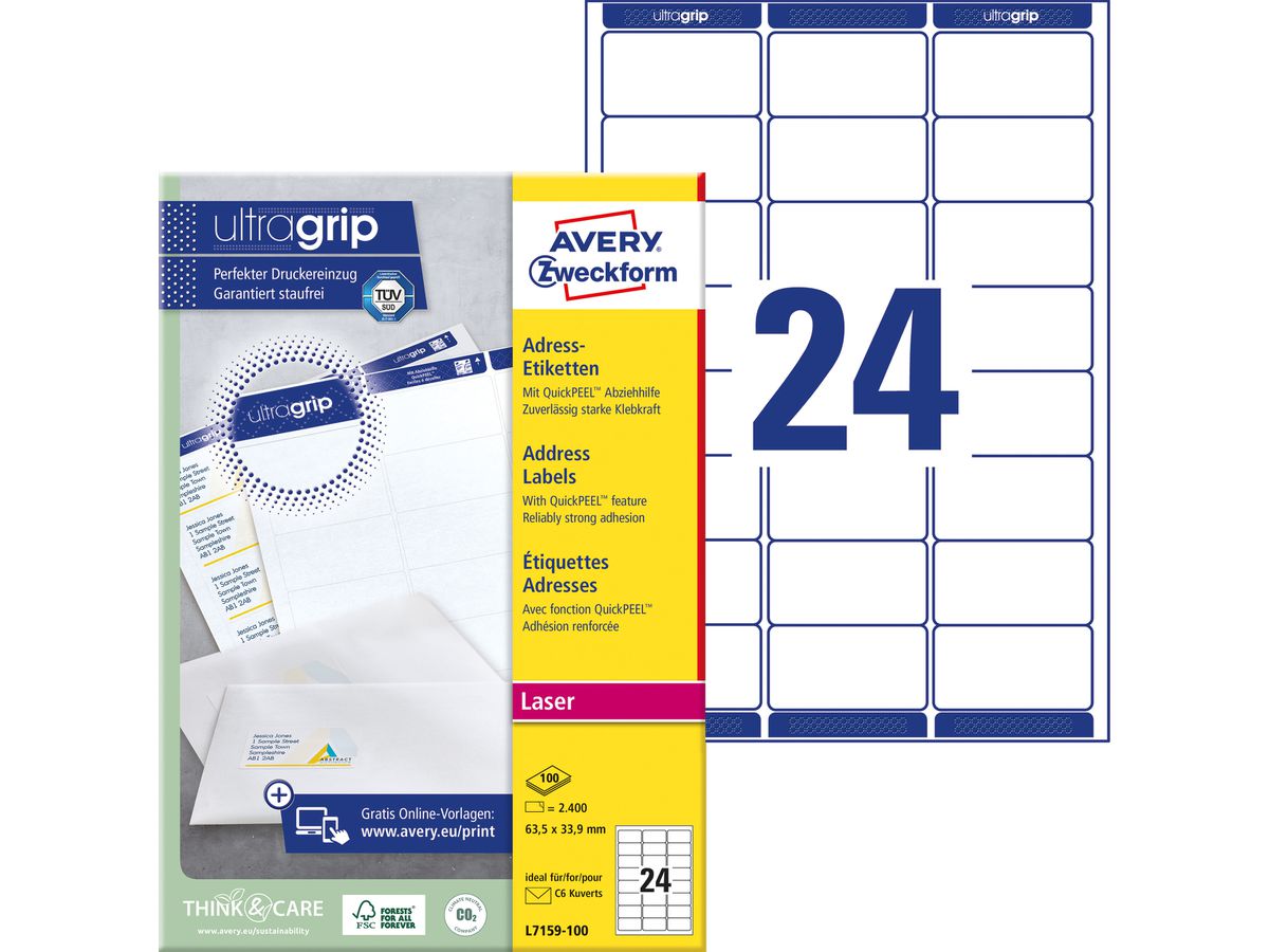 AVERY Zweckform QuickPEEL Adress-Etiketten, 63,5 x 33,9 mm (EAN: 4004182471593)