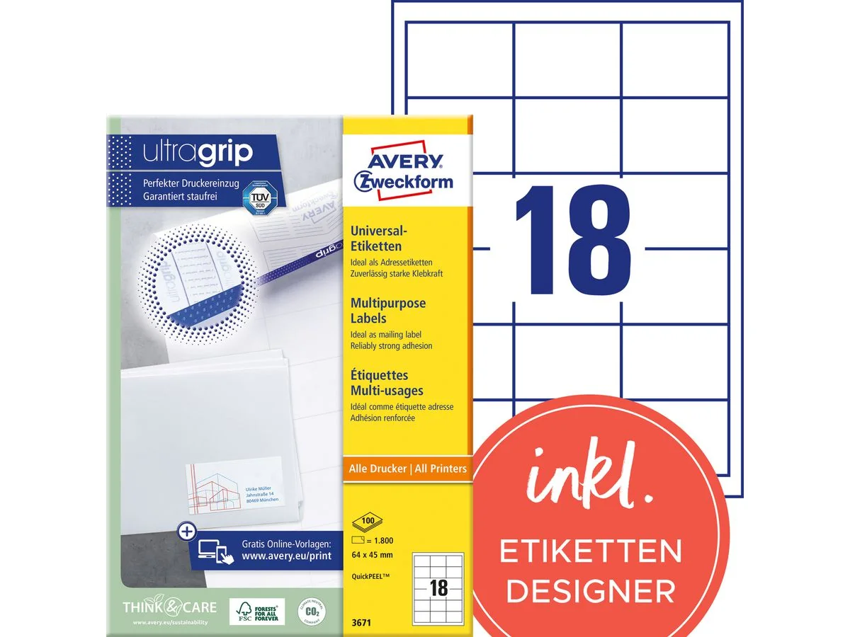 AVERY Zweckform Universal-Etiketten, 64 x 45 mm, weiß (EAN: 4004182036716)