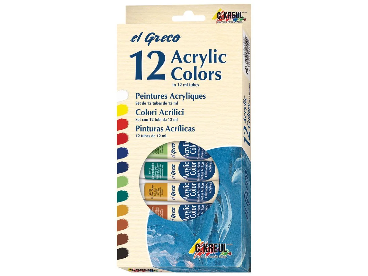 KREUL Acrylfarbe el Greco, 12 ml, 12er-Set, farbig sortiert (EAN: 4000798282509)