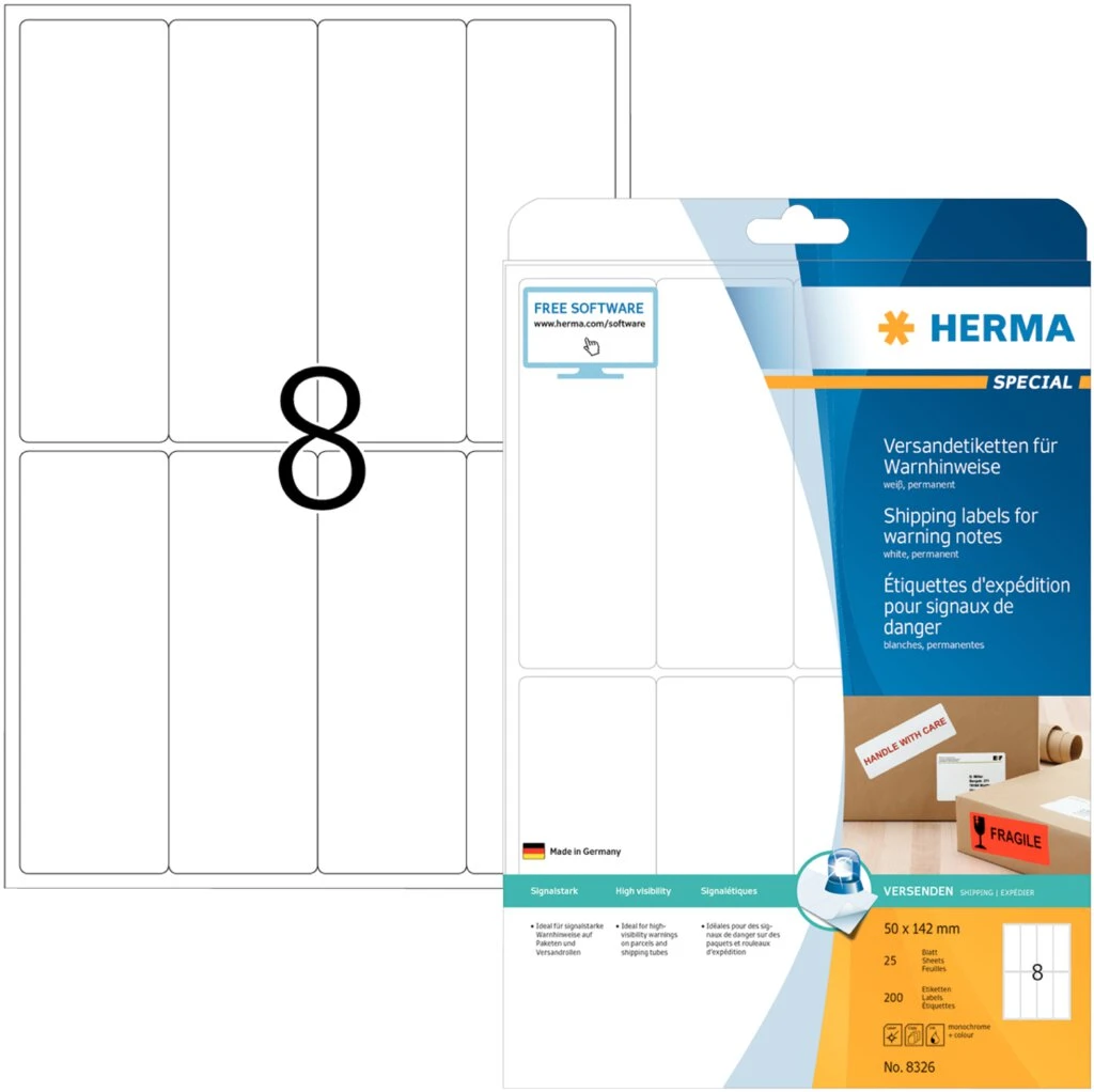 HERMA Versand-Etiketten SPECIAL, 50 x 142 mm, weiß (EAN: 4008705083263)