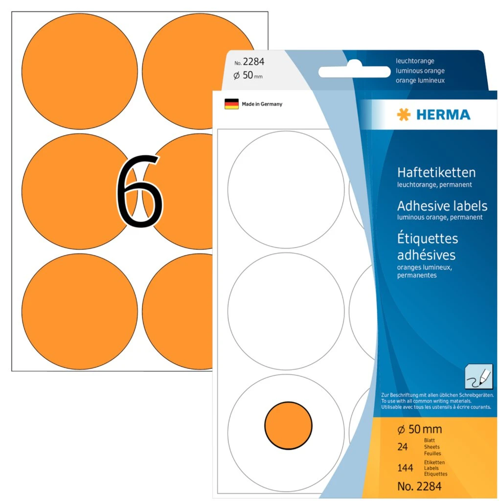 HERMA Markierungspunkte, Durchmesser: 50 mm, leuchtorange (EAN: 4008705022842)