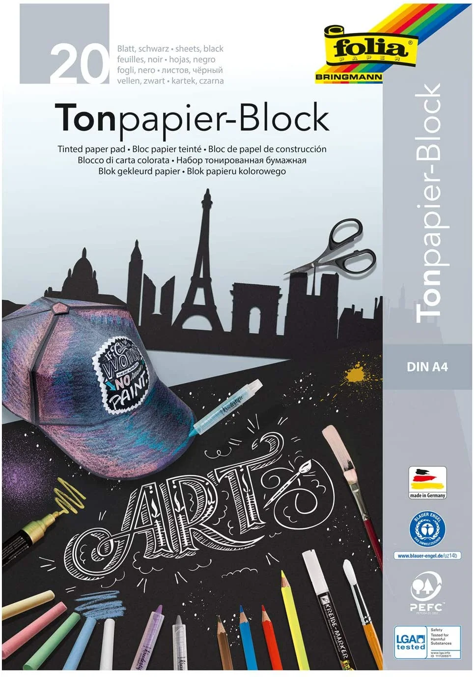 folia Tonpapierblock, DIN A4, 130 g/qm, schwarz (EAN: 4001868039603)