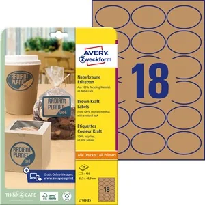 AVERY Zweckform Naturbraune Etiketten, 63,5 x 42,3 mm, oval (EAN: 4004182067581)
