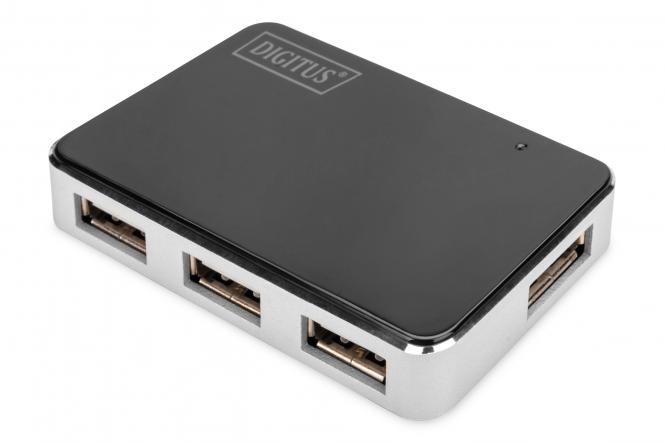DIGITUS USB 2.0 Mini Hub, 4-Port, silber, inkl. Netzteil (EAN: 4016032306535)