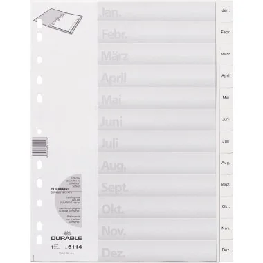 DURABLE Kunststoff-Register, Monate, A4, Januar - Dezember, weiß (EAN: 4005546611167)