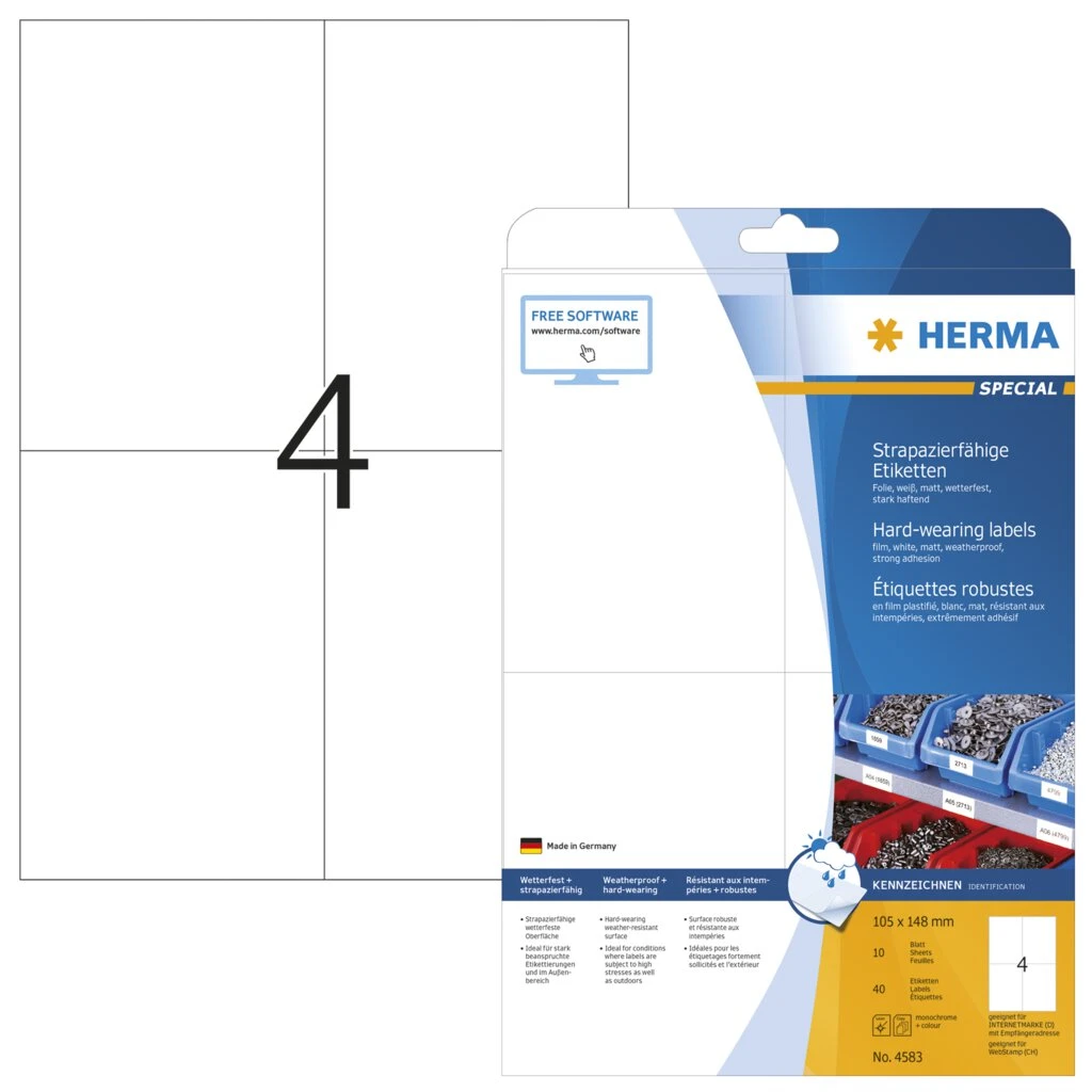 HERMA Polyester-Etiketten SPECIAL, 105 x 148 mm, weiß (EAN: 4008705045834)