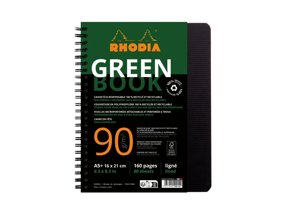 RHODIA Collegeblock GREENBOOK, DIN A5+, liniert, schwarz (EAN: 3037921199152)
