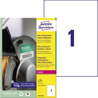 AVERY Zweckform Ultra-Resist. Folien-Etiketten, 210 x 297 mm (EAN: 4004182049877)