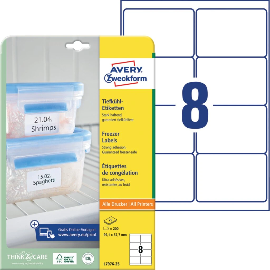 AVERY Zweckform Tiefkühl-Etiketten, 99,1 x 67,7 mm, weiß (EAN: 4004182074800)