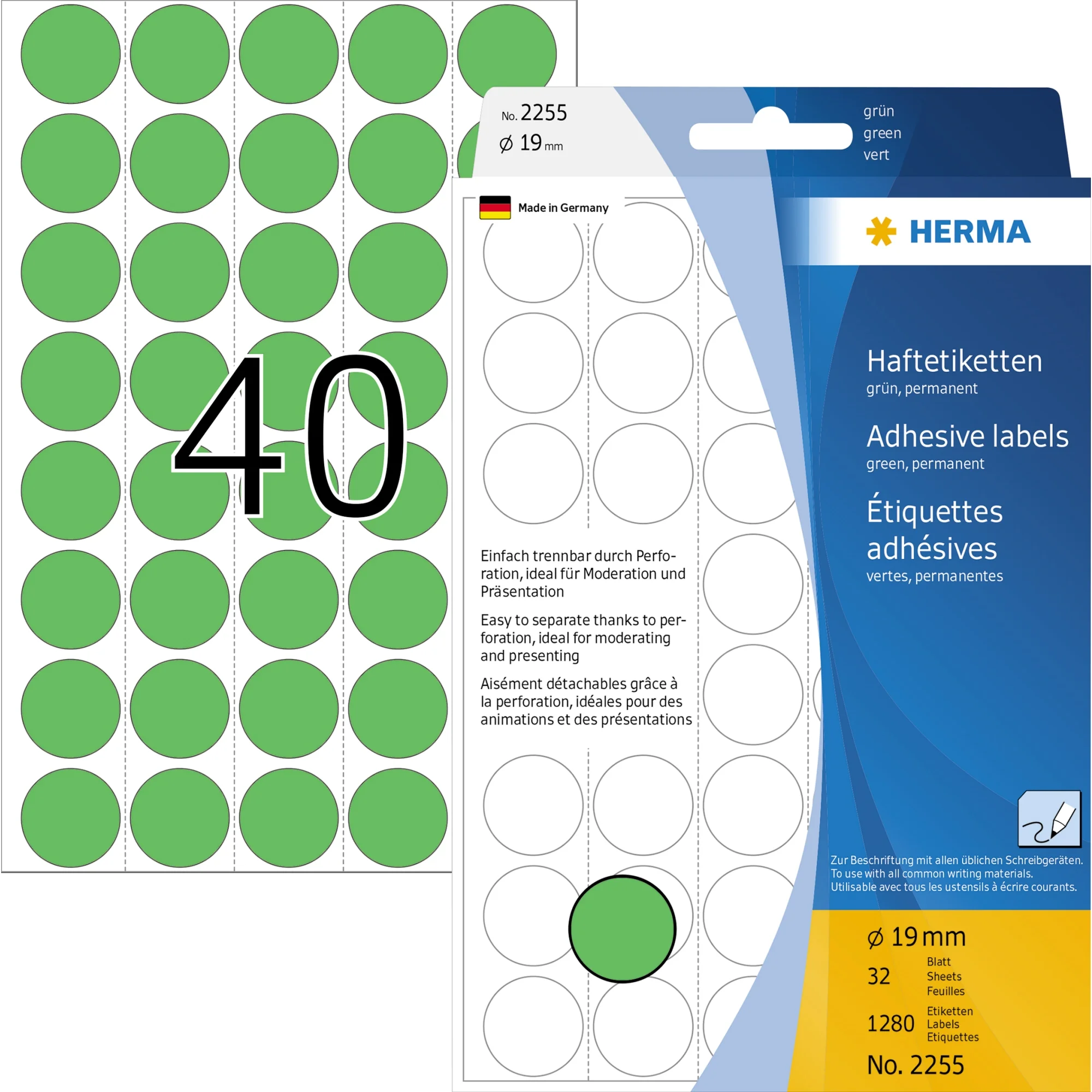 HERMA Markierungspunkte, Durchmesser: 19 mm, grün (EAN: 4008705022552)