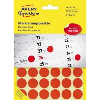 AVERY Zweckform Markierungspunkte, Durchmesser 18 mm, rot (EAN: 4004182033746)