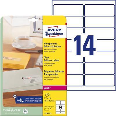 AVERY Etiquette d'adresse, 99,1 x 38,1 mm, transparent (EAN: 3266550261200)