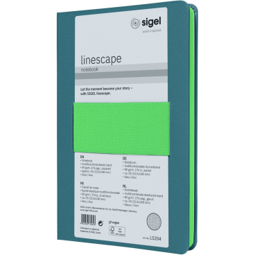 sigel Notizbuch Linescape, DIN A5, kariert, blau/neongrün (EAN: 4004360770623)