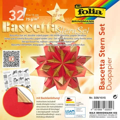 folia Faltblätter Bascetta-Stern, 150 x 150 mm, hochrot/gold (EAN: 4001868033557)