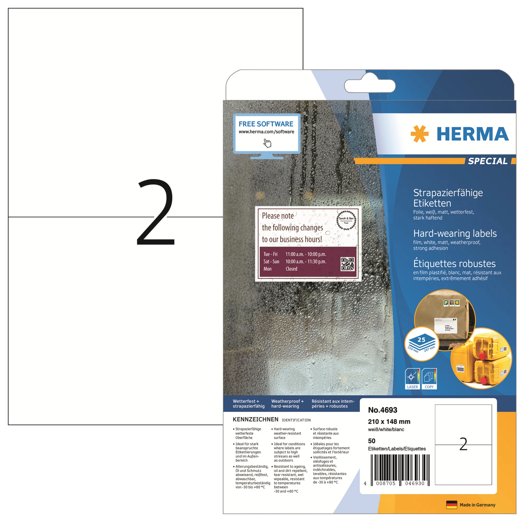 HERMA Polyester-Etiketten SPECIAL, 210 x 148 mm, weiß (EAN: 4008705046930)