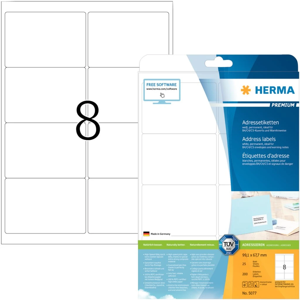 HERMA Universal-Etiketten PREMIUM, 99,1 x 67,7 mm, weiß (EAN: 4008705050777)