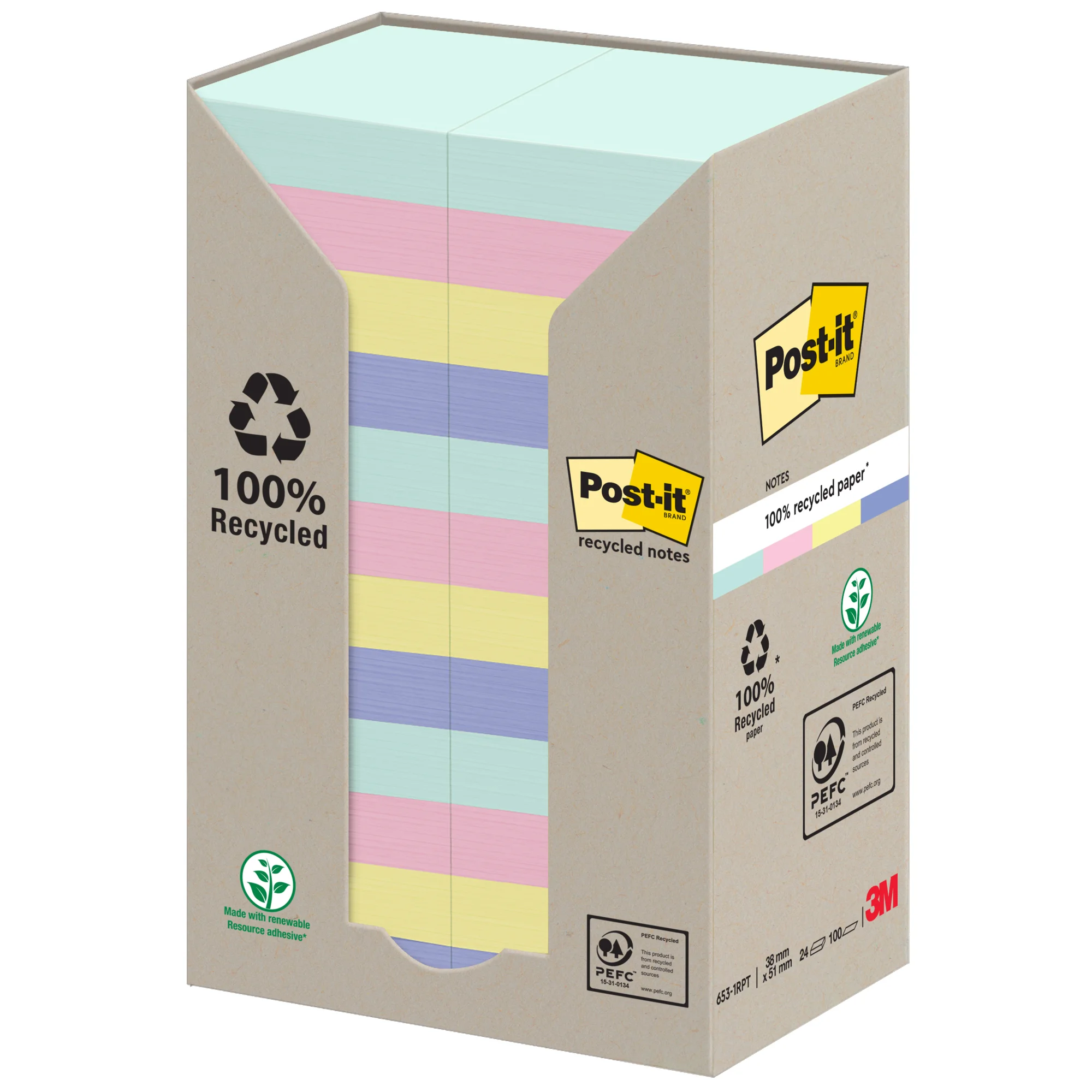 Post-it Haftnotizen Recycling notes, 51 x 38 mm, mehrfarbig (EAN: 4054596928312)