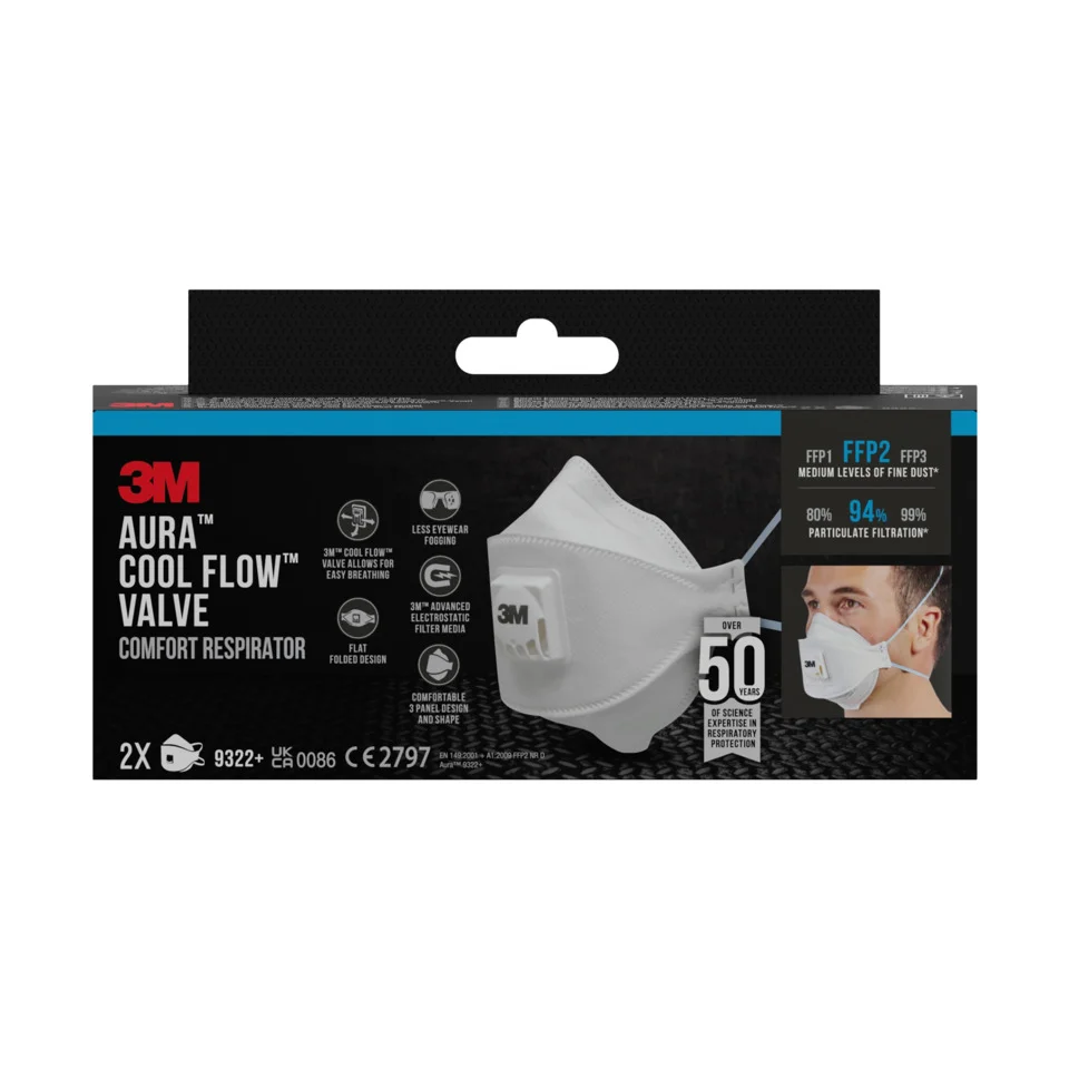 3M Atemschutzmaske Aura Comfort Cool Flow 9322+, FFP2, 2er (EAN: 5902658102417)