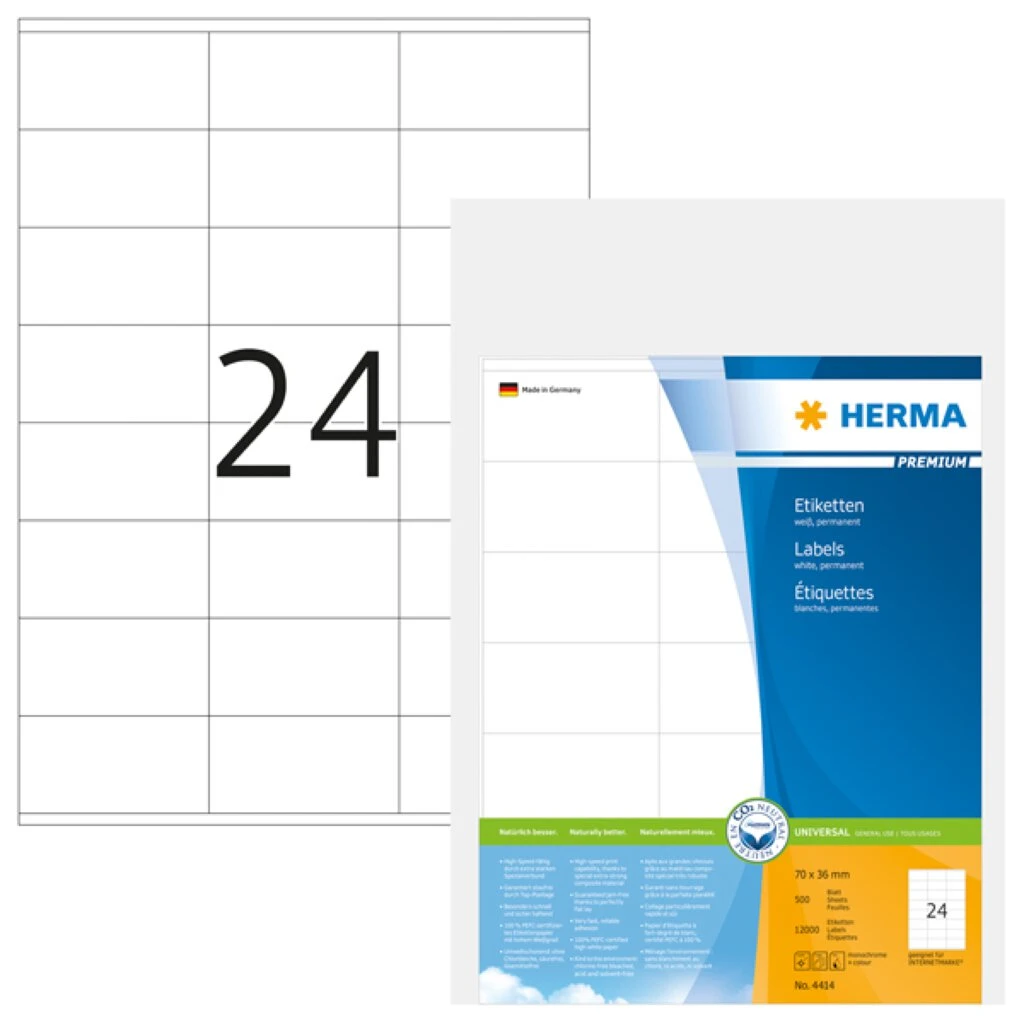 HERMA Universal-Etiketten PREMIUM, 70 x 36 mm, weiß (EAN: 4008705044141)