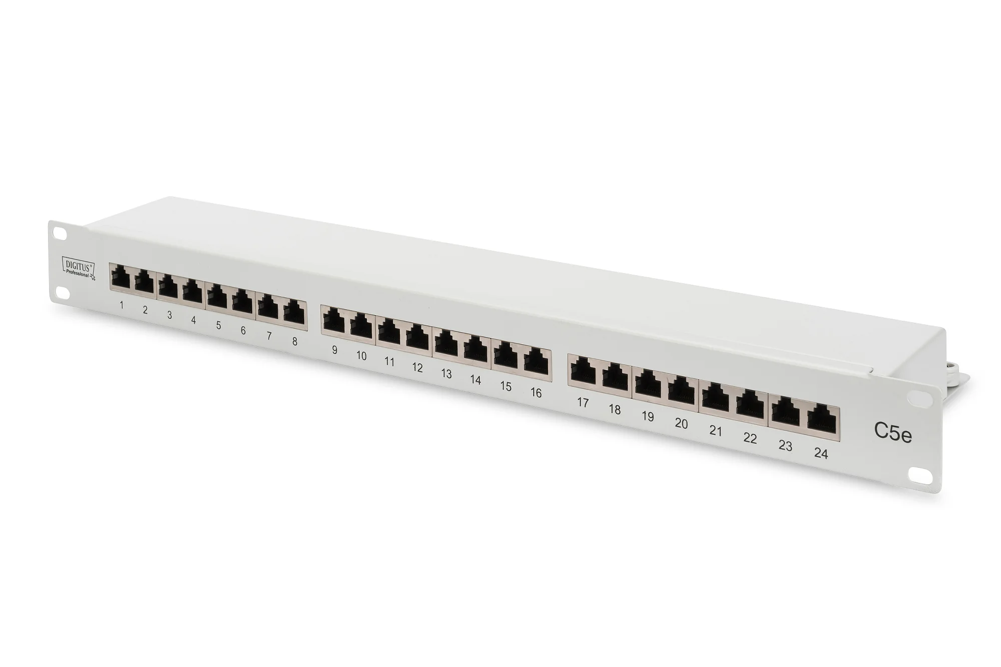 DIGITUS 19" Patch Panel Kat.5e, Klasse D, 24 x RJ45, 1 HE, lichtgrau (RAL 7035) (EAN: 4016032241522)