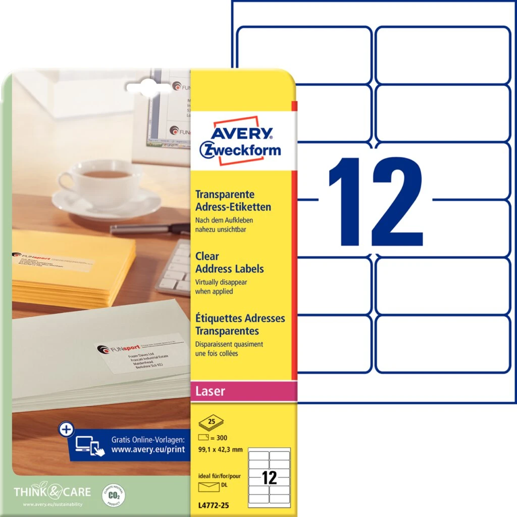 AVERY Zweckform Transparente Adress-Etiketten, 99,1 x 42,3mm (EAN: 4004182047729)