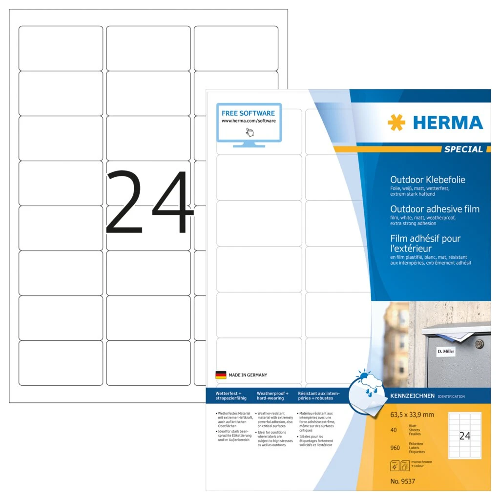 HERMA Outdoor Folien-Etiketten SPECIAL, 63,5 x 33,9 mm, weiß (EAN: 4008705095372)