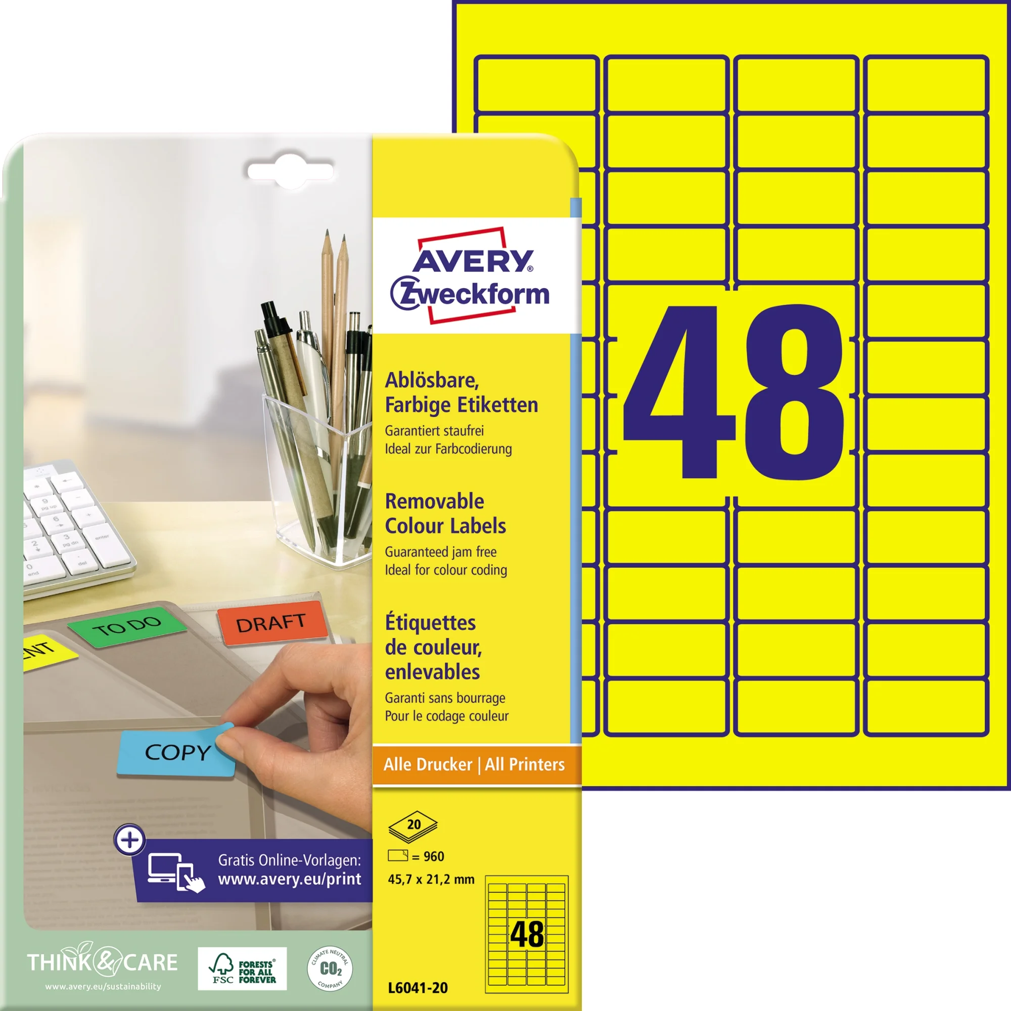 AVERY Zweckform Mini-Etiketten, 45,7 x 21,2 mm, gelb (EAN: 4004182060414)
