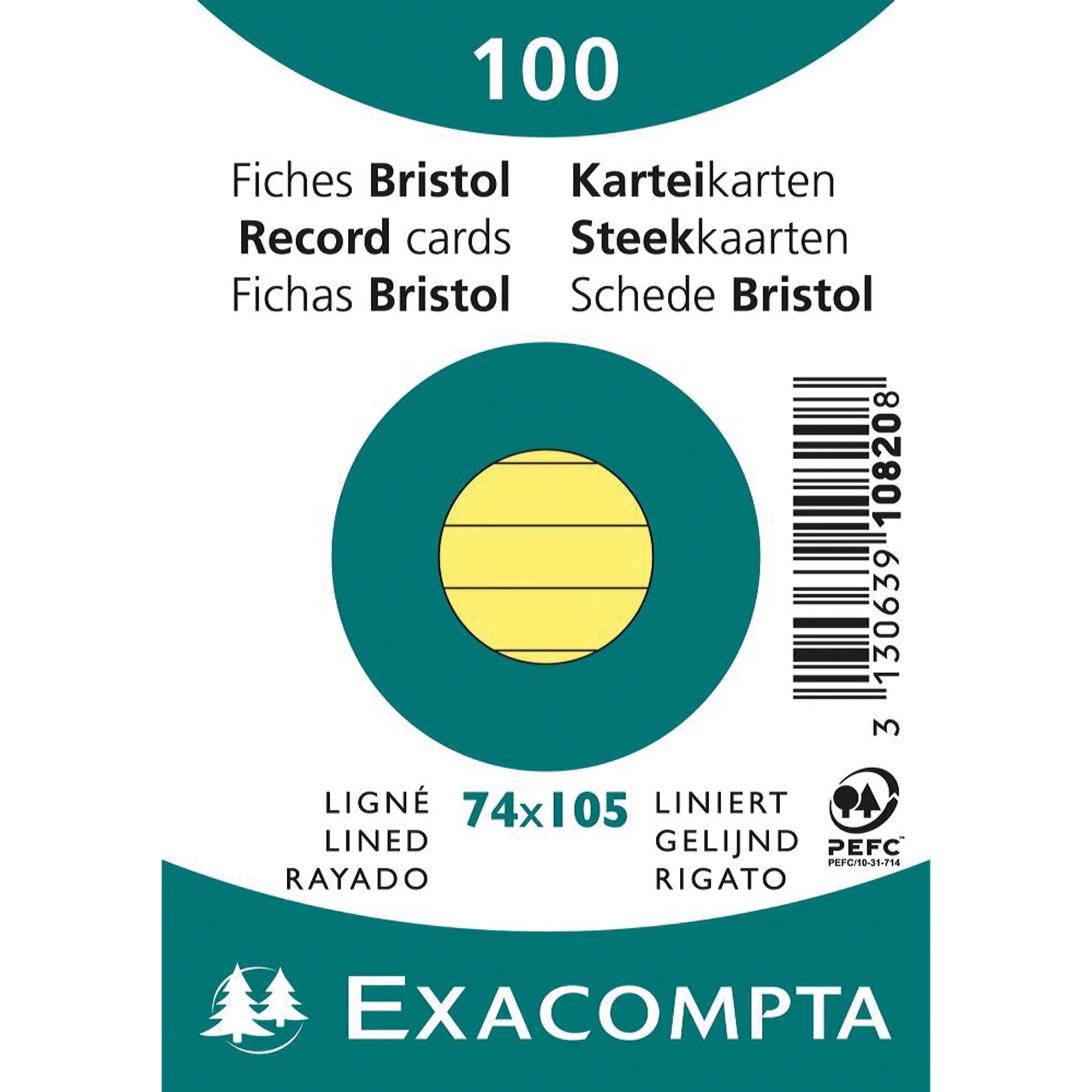 EXACOMPTA Karteikarten, DIN A7, liniert, gelb (EAN: 3130639108208)