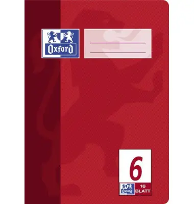 Oxford Schulheft, DIN A5, Lineatur 6 / blanko, 16 Blatt, rot (EAN: 4006144920729)
