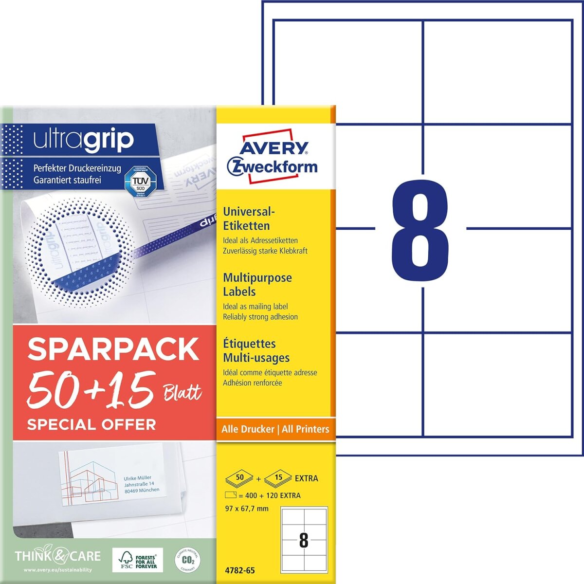 AVERY Zweckform Universal-Etiketten, 97 x 67,7 mm, 50+15 Bl (EAN: 4004182347829)