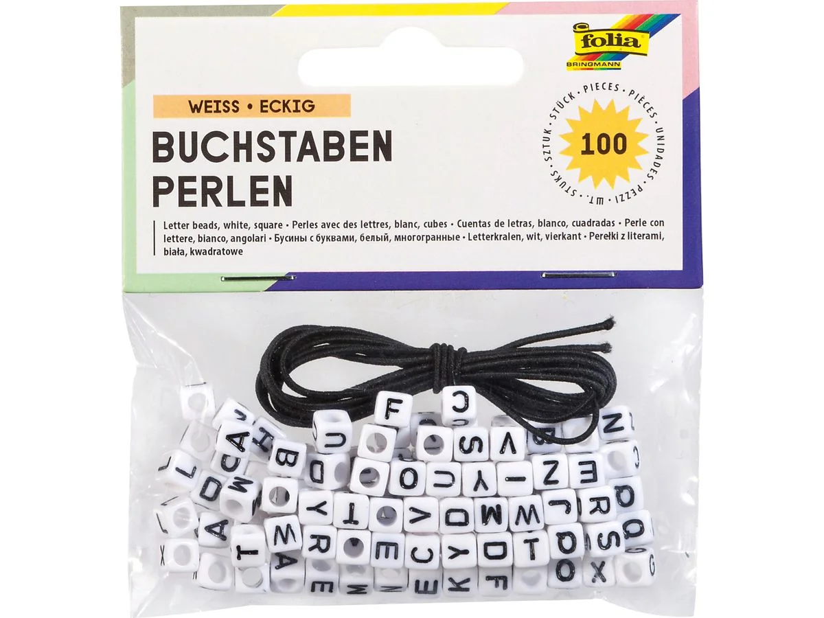 folia Buchstaben-Perlen, eckig, 100 Stück, weiß (EAN: 4001868070422)