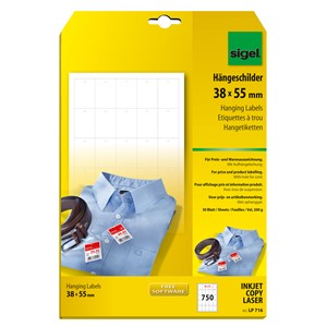 sigel Hängeschilder, 38 x 55 mm (A4), weiß, 200 g/qm (EAN: 4004360997327)