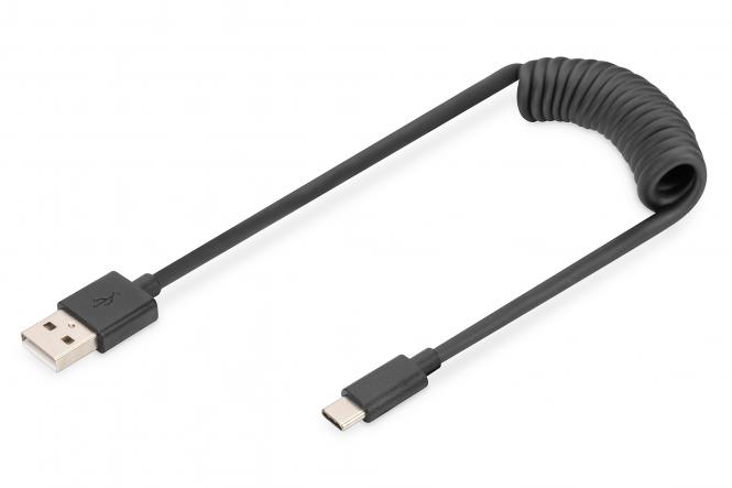 DIGITUS USB 2.0 Spiralkabel, USB-A - USB-C Stecker, 1,0 m (EAN: 4016032482543)
