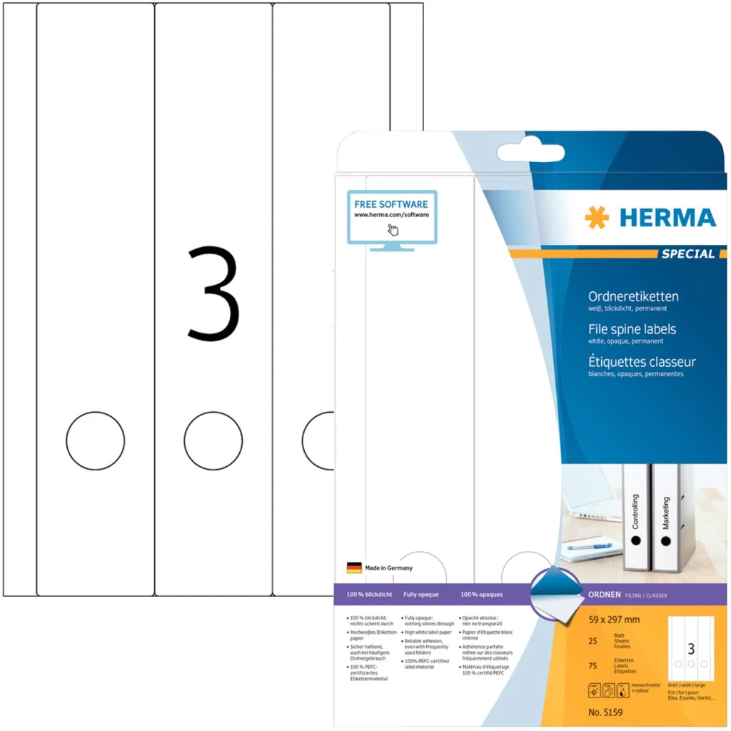 HERMA Ordnerrücken-Etiketten SPECIAL, 297,0 x 59,0 mm, weiß (EAN: 4008705051590)