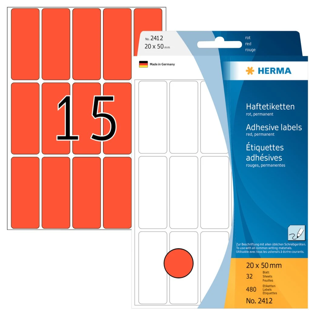 HERMA Vielzweck-Etiketten, 20 x 50 mm, rot, Großpackung (EAN: 4008705024129)