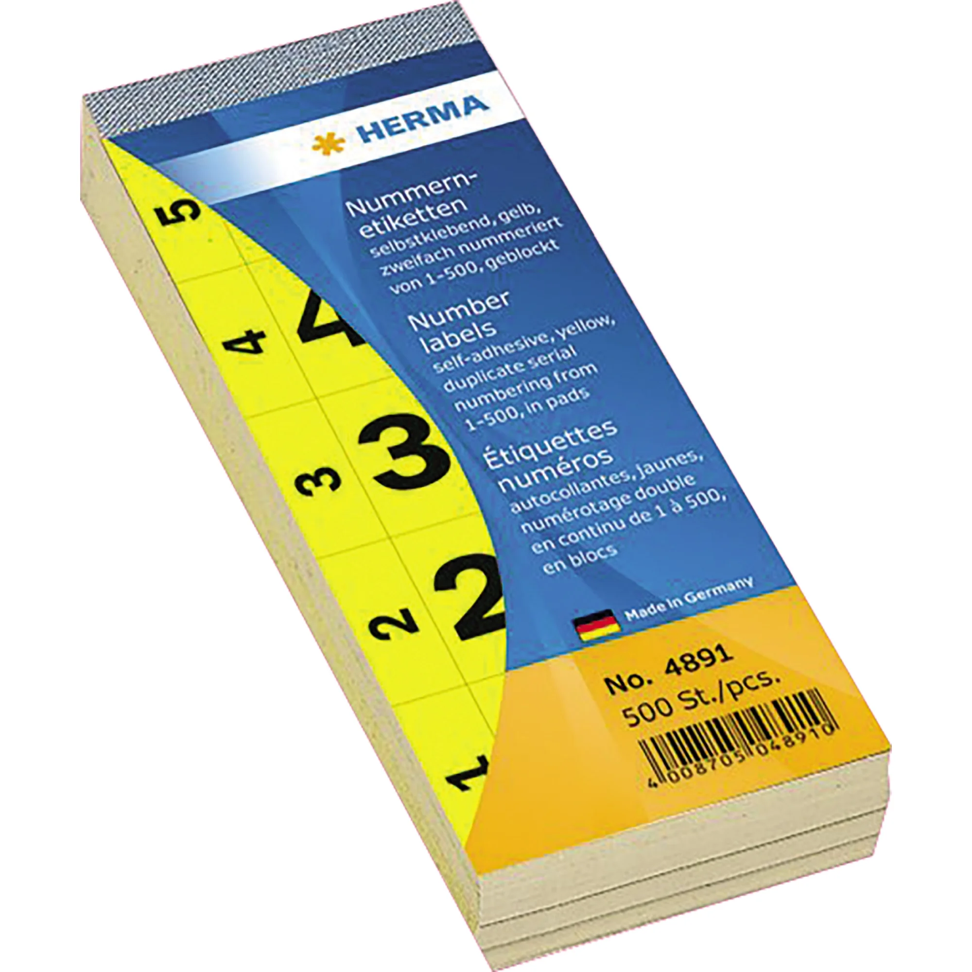 HERMA Nummernblock, selbstklebend, 28 x 56 mm, gelb (EAN: 4008705048910)