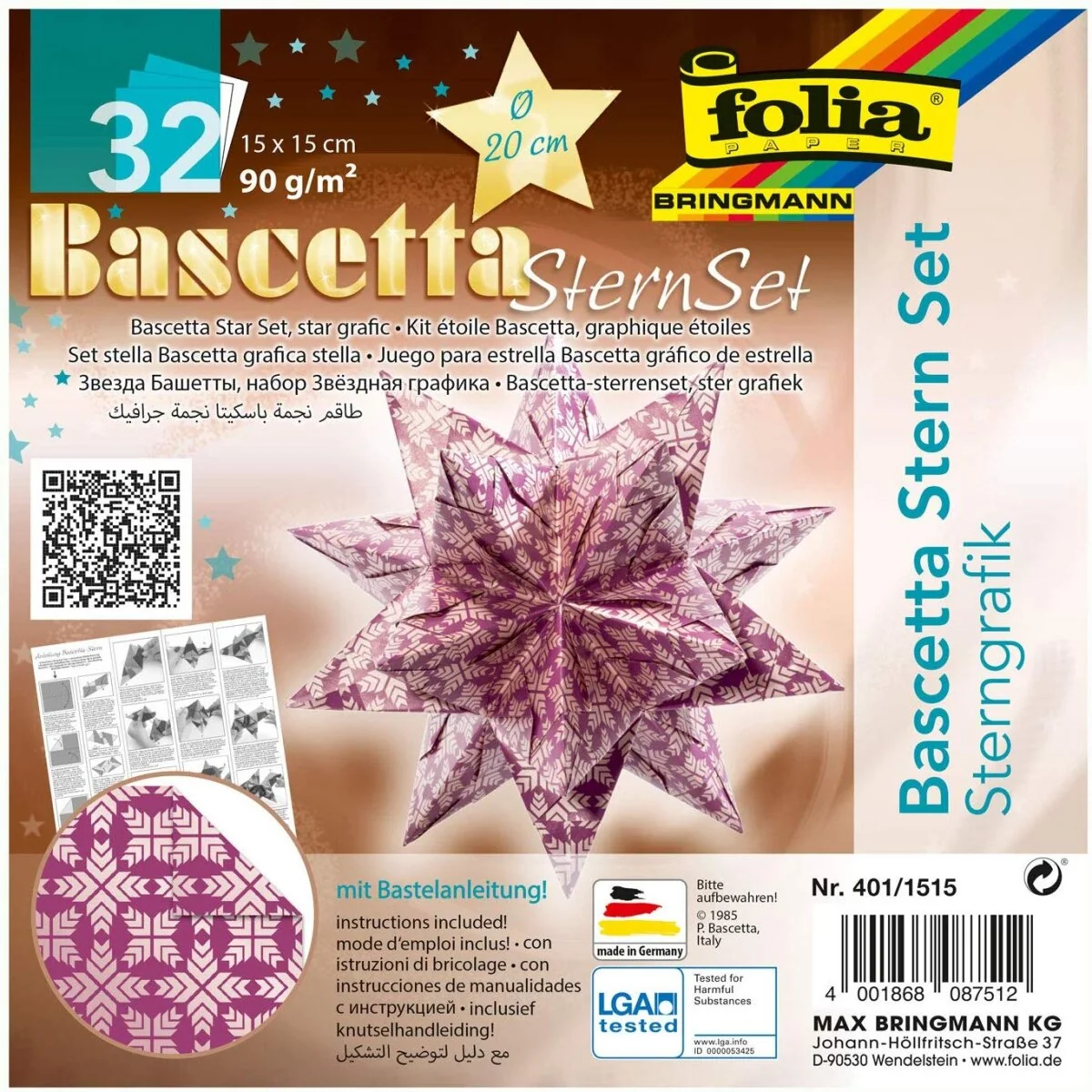 folia Faltblätter Bascetta-Stern, lila / bedruckt (EAN: 4001868087512)