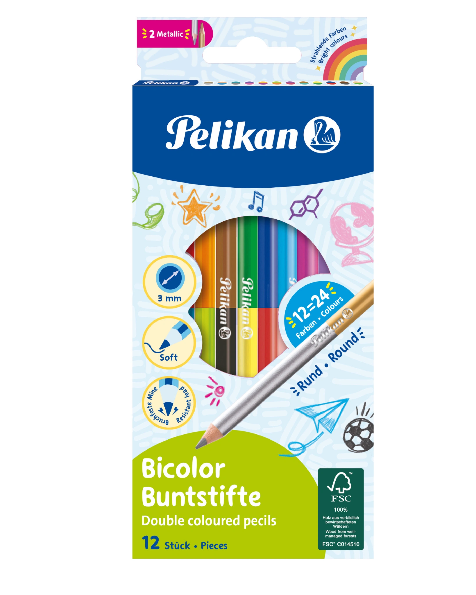 Pelikan Zweifarb-Buntstifte Bicolor, rund, 12er Kartonetui (EAN: 4012700700148)
