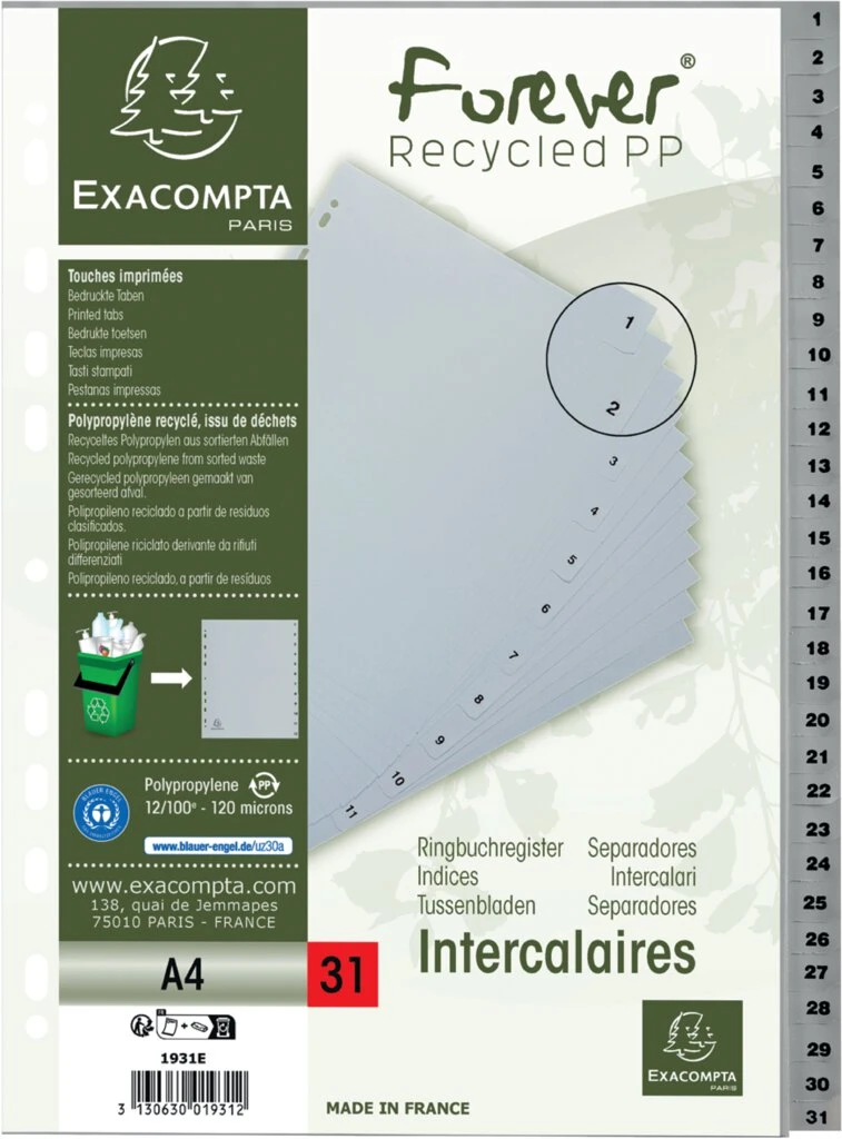 EXACOMPTA Kunststoff-Register, Zahlen, DIN A4, 31-teilig (EAN: 3130630019312)