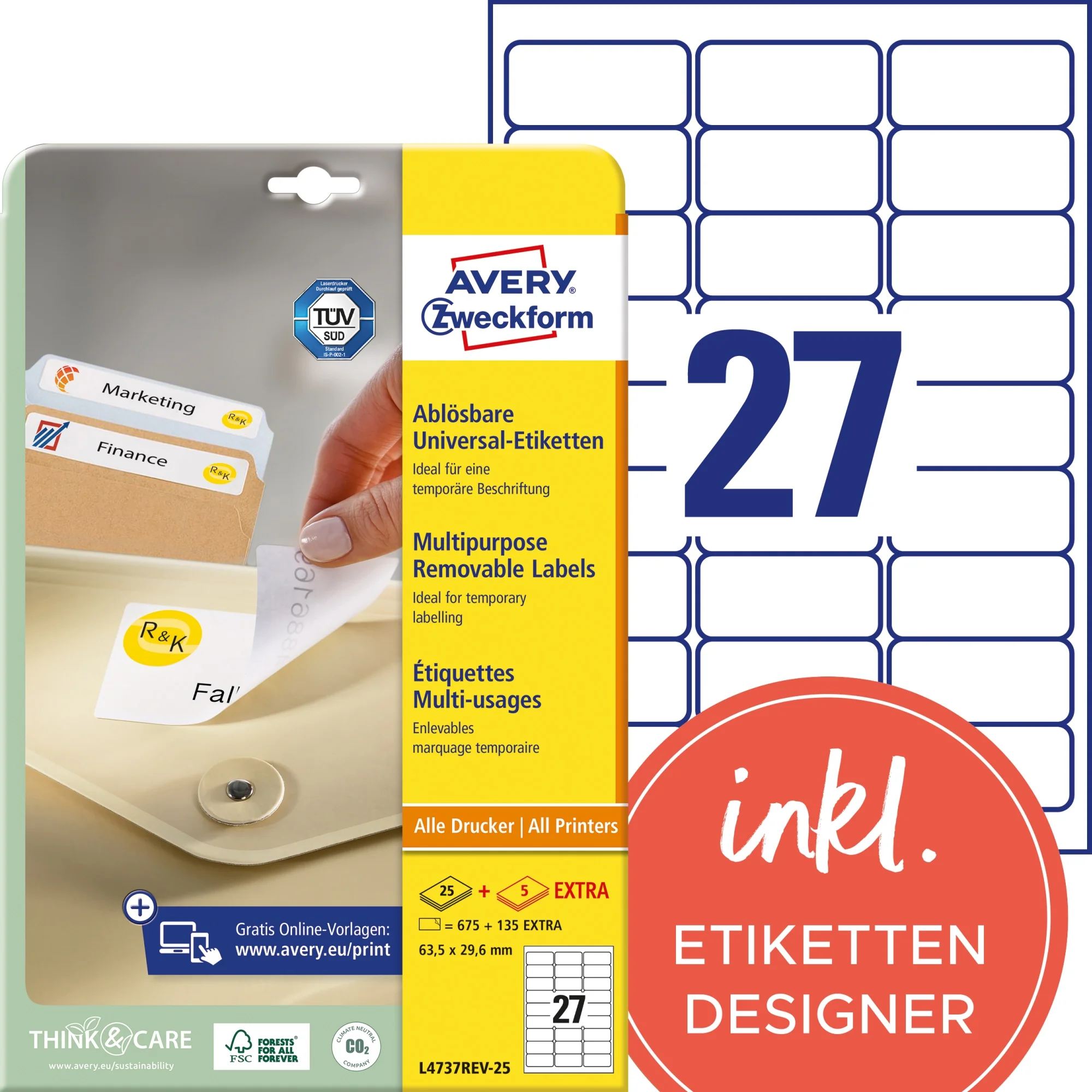 AVERY Zweckform Universal-Etiketten, 63,5 x 29,6 mm, weiß (EAN: 4004182047378)