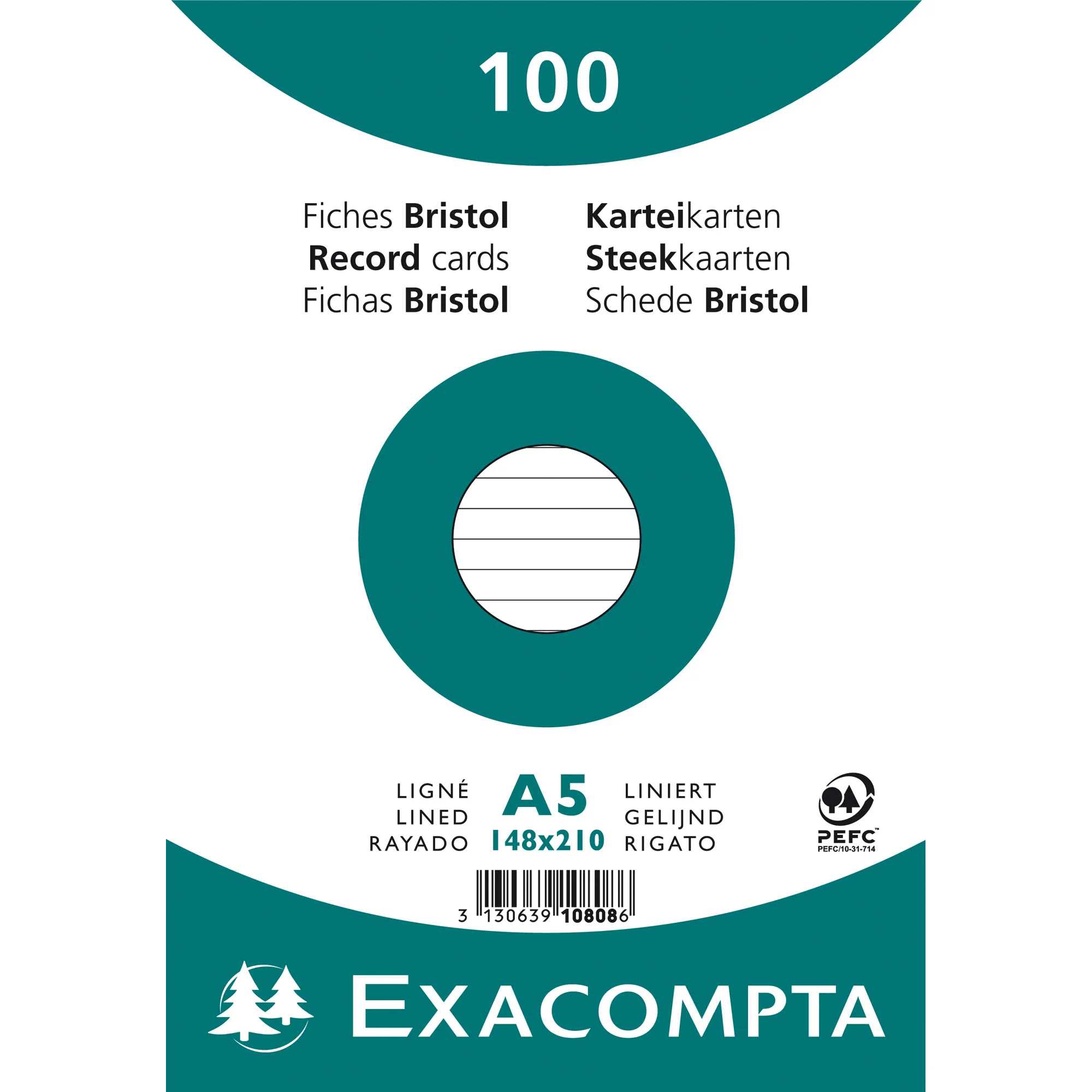 EXACOMPTA Karteikarten, DIN A5, liniert, weiß (EAN: 3130639108086)