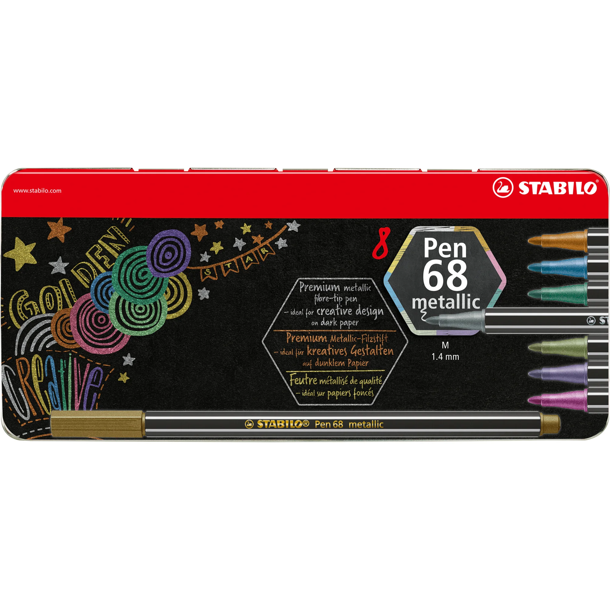 STABILO Fasermaler Pen 68 metallic, 8er Metalletui (EAN: 4006381546386)