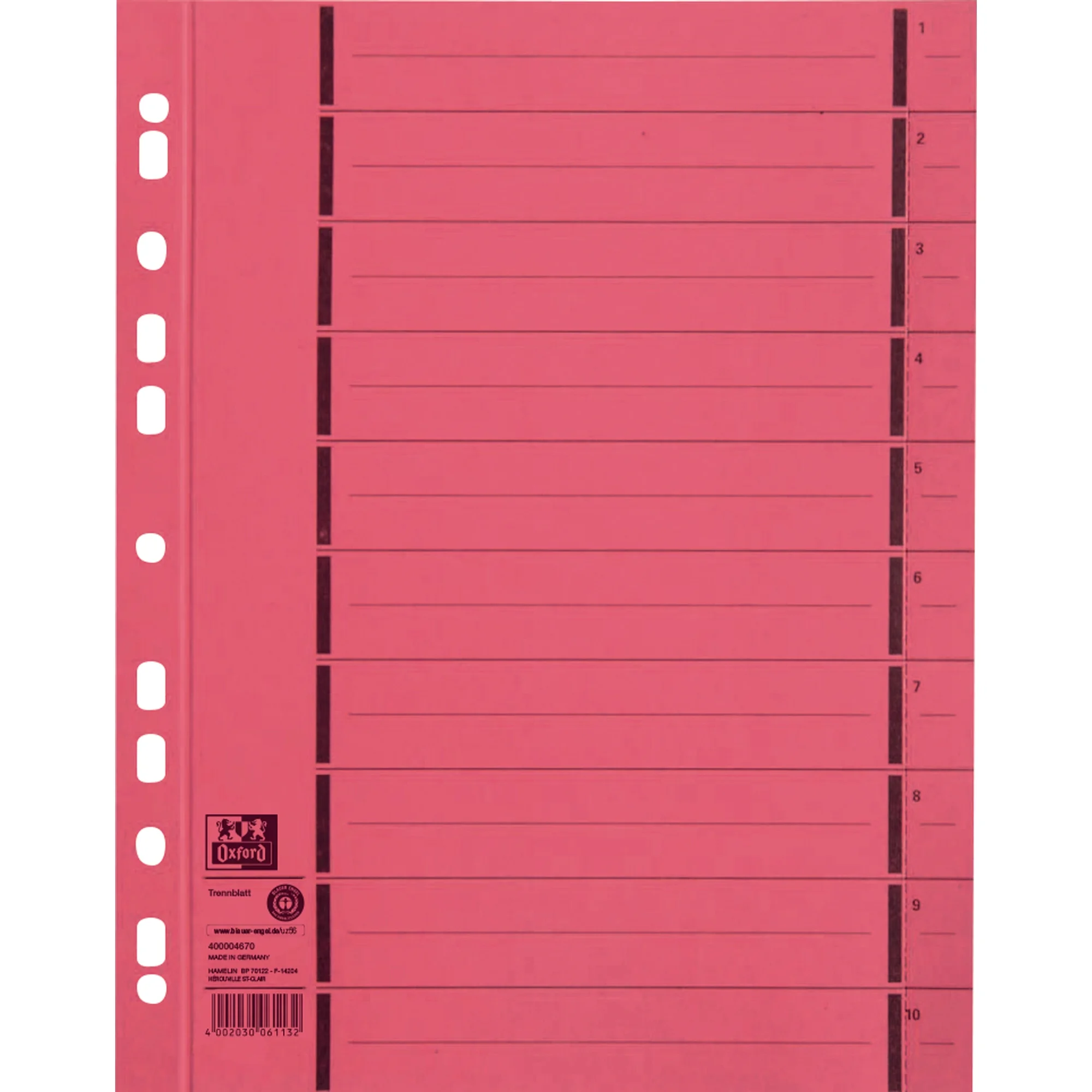 Oxford Trennblätter mit Perforation, DIN A4, rot (EAN: 4002030013469)