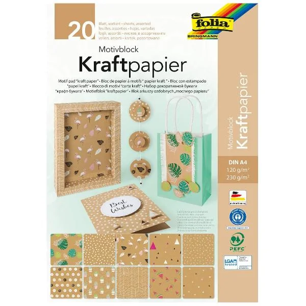 folia Motivblock "Kraftpapier", DIN A4, 20 Blatt (EAN: 4001868103304)