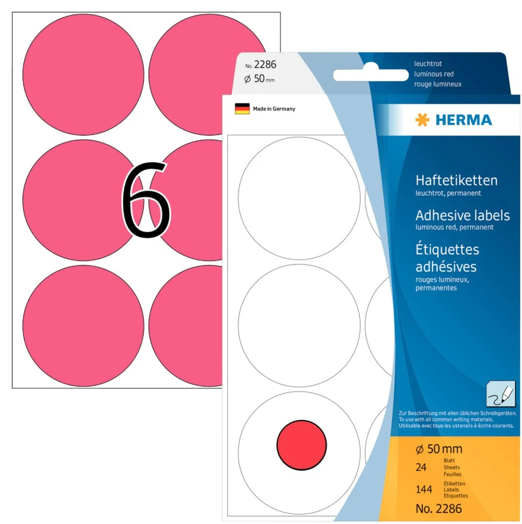 HERMA Markierungspunkte, Durchmesser: 50 mm, leuchtrot (EAN: 4008705022866)