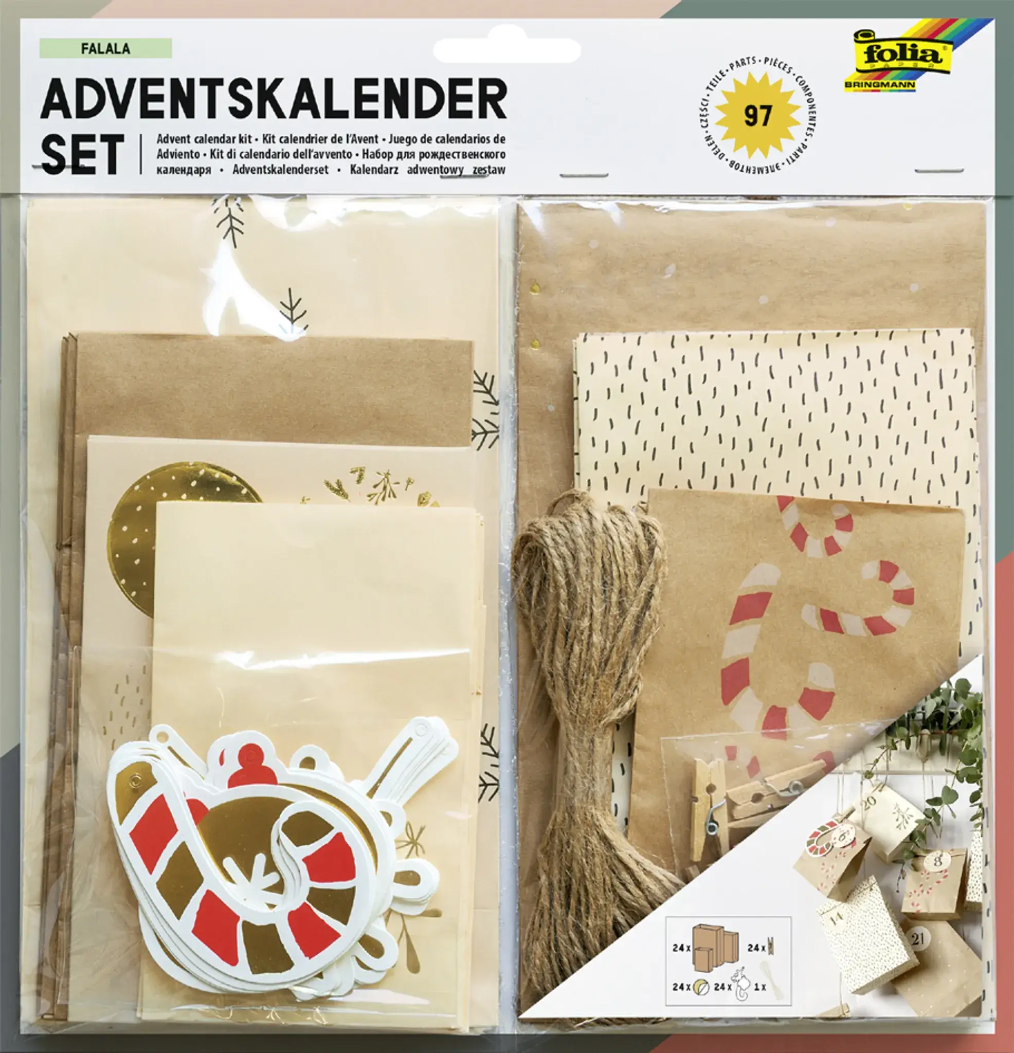 folia Adventskalender-Set FALALA, 97-teilig, natur (EAN: 4001868124637)