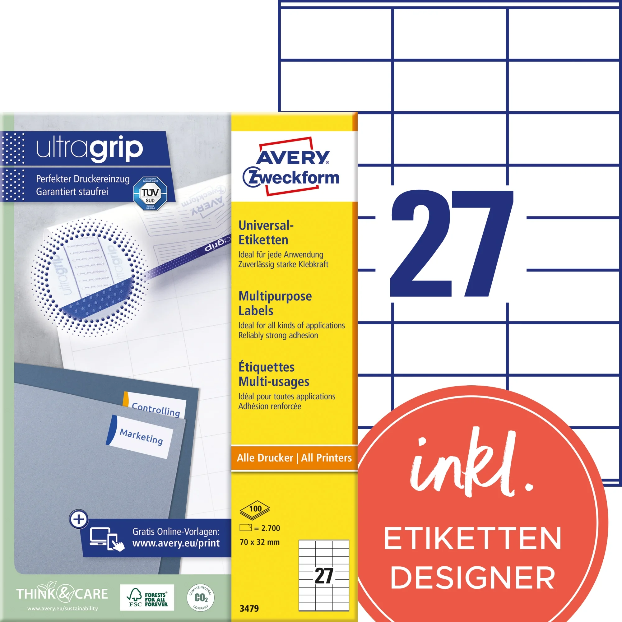 AVERY Zweckform Universal-Etiketten, 70 x 32 mm, weiß (EAN: 4004182034798)